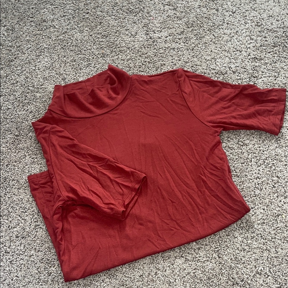 Tahari Red Crop Cut Out Blouse